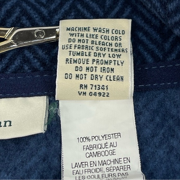 L.L.BEAN Women's Fleece Poncho Jacket Cape Full Zip Navy Blue Herringbone Size L - Picture 6 of 7